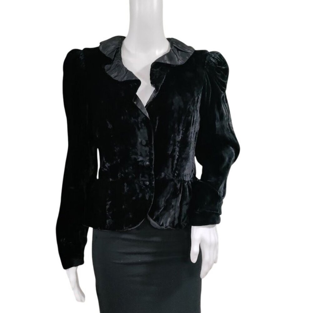 Harry Acton For Party Collectibles Small Velvet Puff Sleeve Peplum Jacket Black